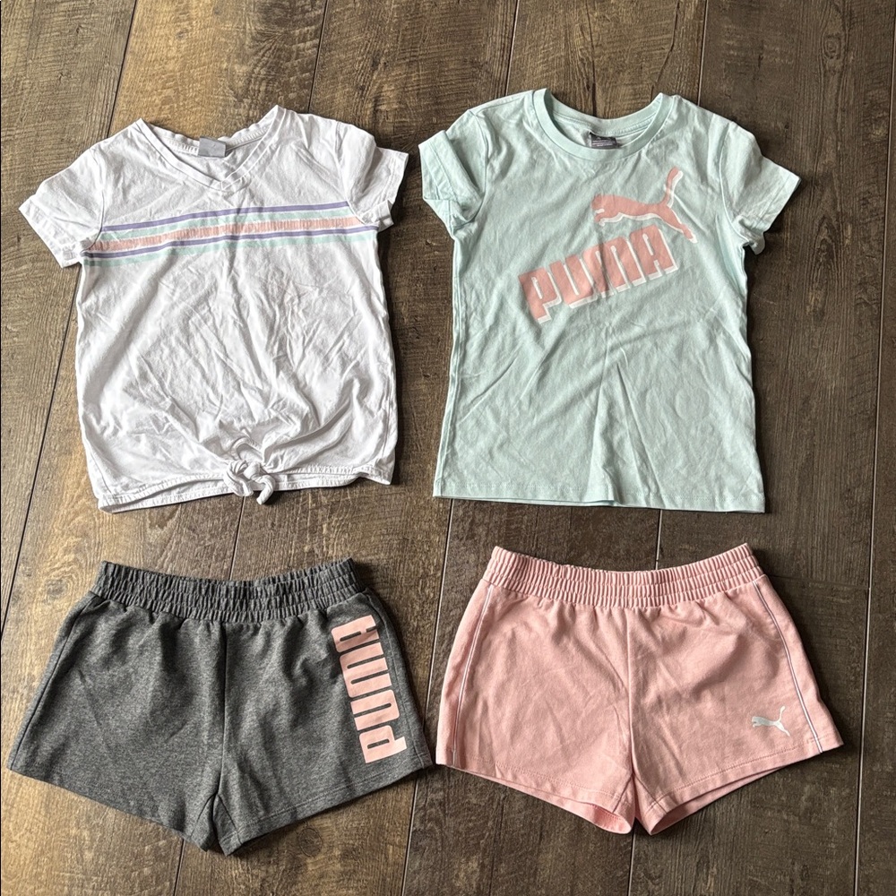 4pc Puma tops and shorts Mint, White, Gray, and Pink size 7/8 Mix & Match